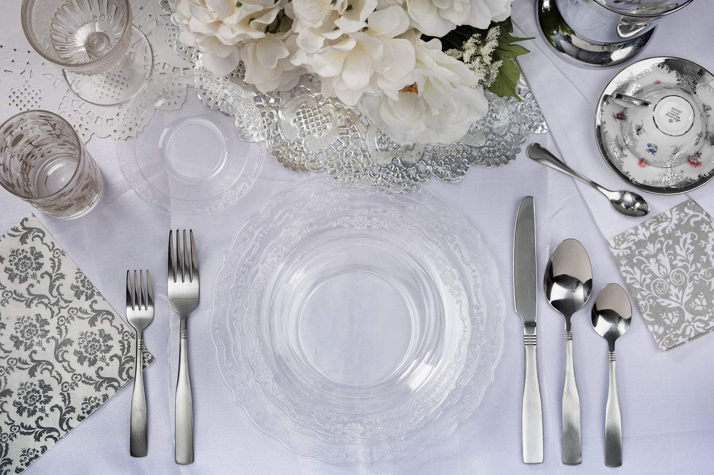 7.5 In. Clear Victorian Design Plastic Plates | 120 Count