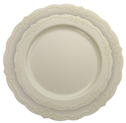 7.5 In. Ivory Victorian Design Plastic Plates | 120 Count