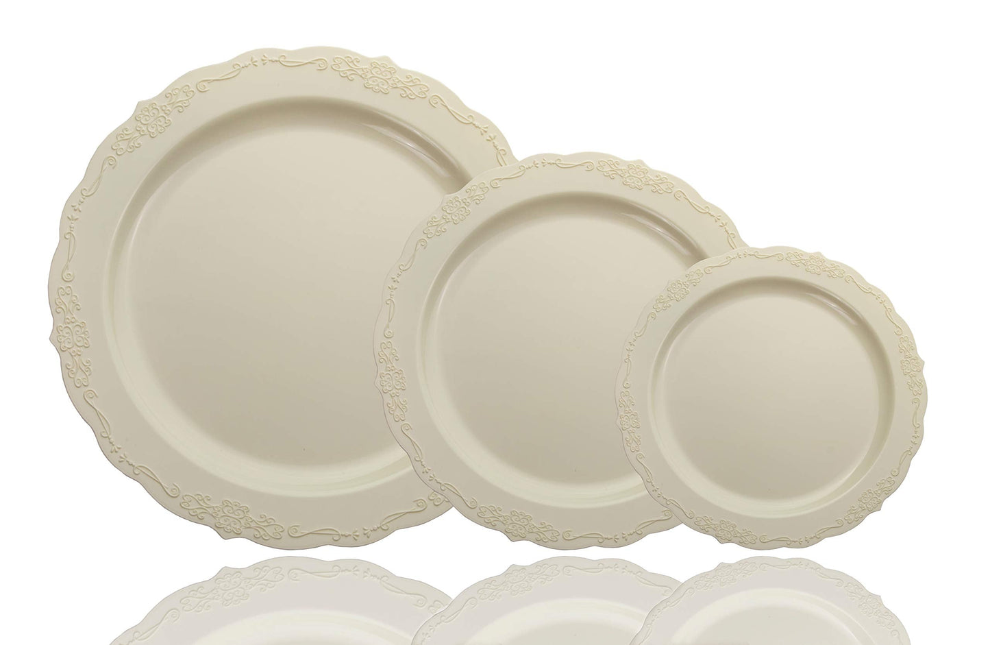 7.5 In. Ivory Victorian Design Plastic Plates | 120 Count