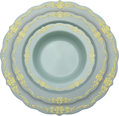 7.5 In. Robin Blue Victorian Design Plastic Plates | 120 Count