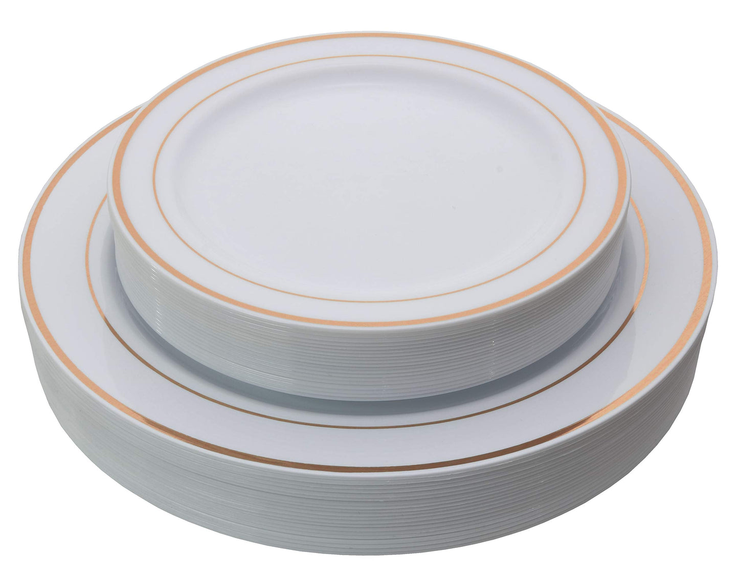 7.5 In. White/Rose Gold Line Design Plastic Plates | 120 Count