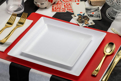 7.5 In. Zen Ridged White Square Plastic Plates | 120 Count