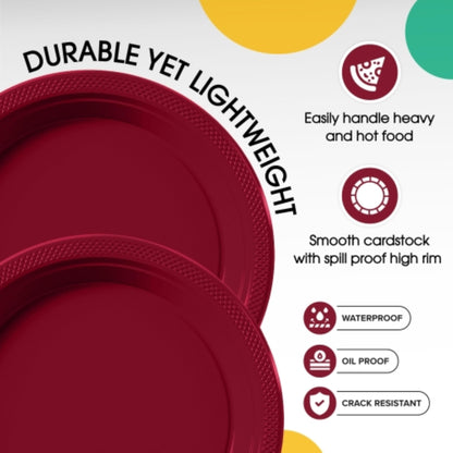 7 In. Burgundy Plastic Plates | Case of 600