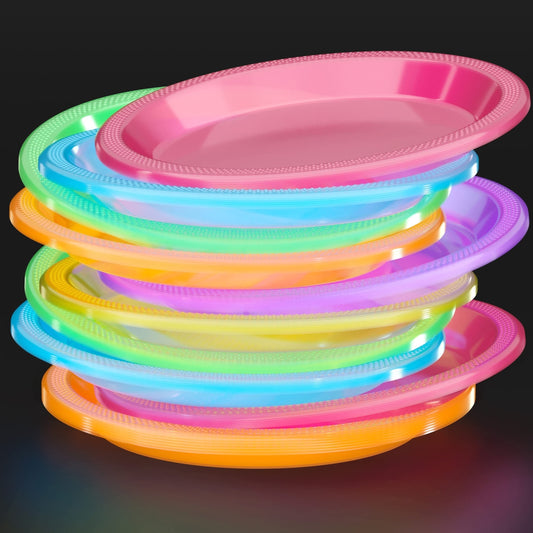 7 In. Neon Assorted Color Plastic Plates - 60 Ct.
