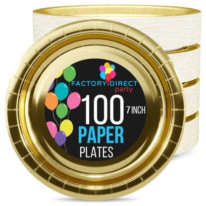 7 In. Reflective Gold Paper Plates | Case of 1000