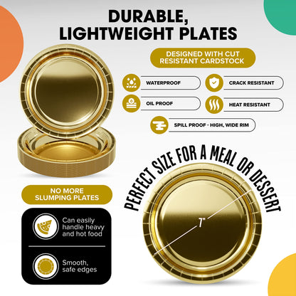 7 In. Reflective Gold Paper Plates | Case of 1000