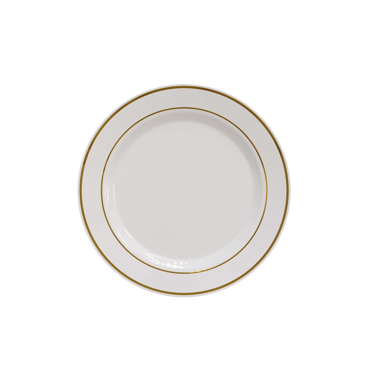 7.5 In. Cream/Gold Line Design Plastic Plates | 120 Count