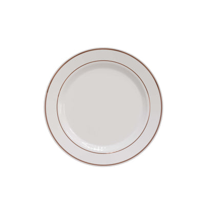 7.5 In. White/Rose Gold Line Design Plastic Plates | 120 Count