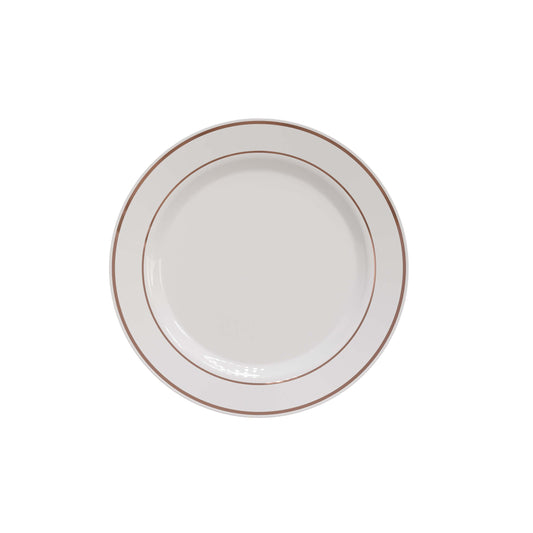 7.5 In. White/Rose Gold Line Design Plastic Plates | 120 Count