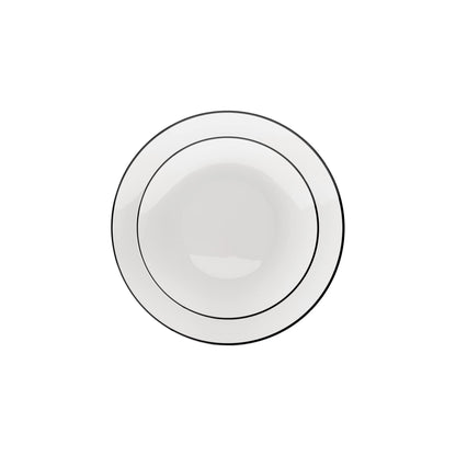 8 In. White & Black Rim Design Plastic Plates | 120 Count