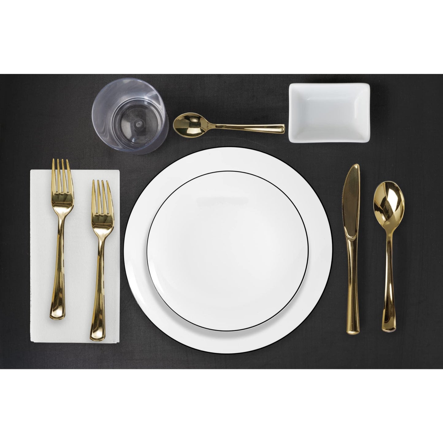 8 In. White & Black Rim Design Plastic Plates | 120 Count