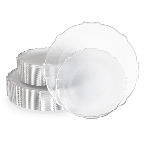 Clear/Silver Petal Plates - Combo Pack 20/20