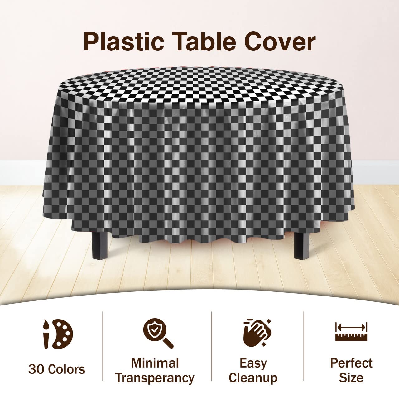 84 In. Round Black/White Checkered Table Cover | Case of 48