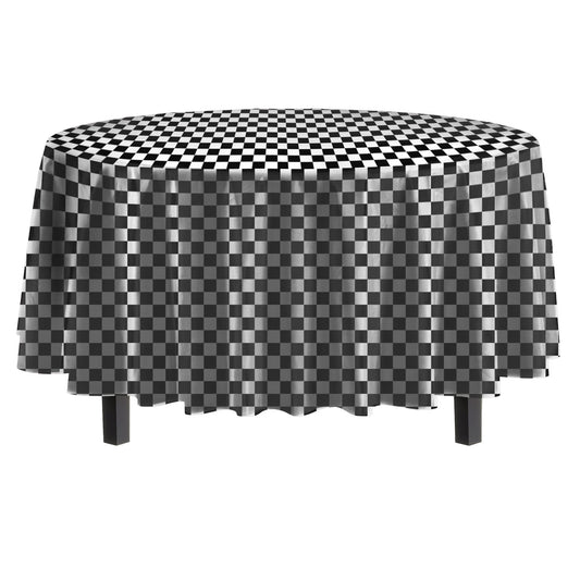 84 In. Round Black/White Checkered Table Cover | Case of 48