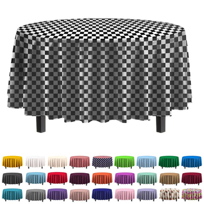 84 In. Round Black/White Checkered Table Cover | Case of 48