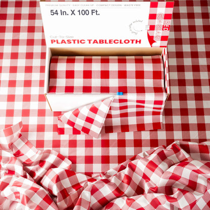 54 In. x 100 Ft. Cut to Size Table Cover  | Red Gingham | Case of 6