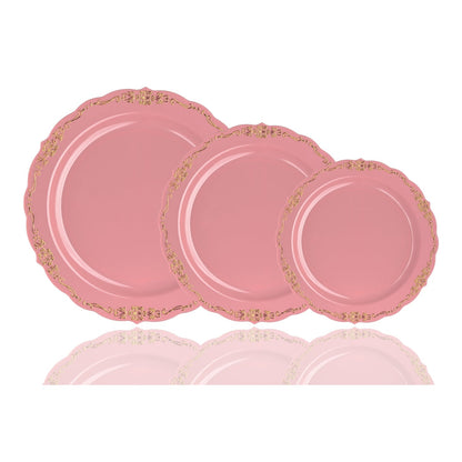 9 In. Coral/Gold Victorian Design Plastic Plates | 120 Count