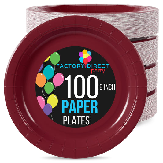 9 In. Burgundy Paper Plates | Case of 1000