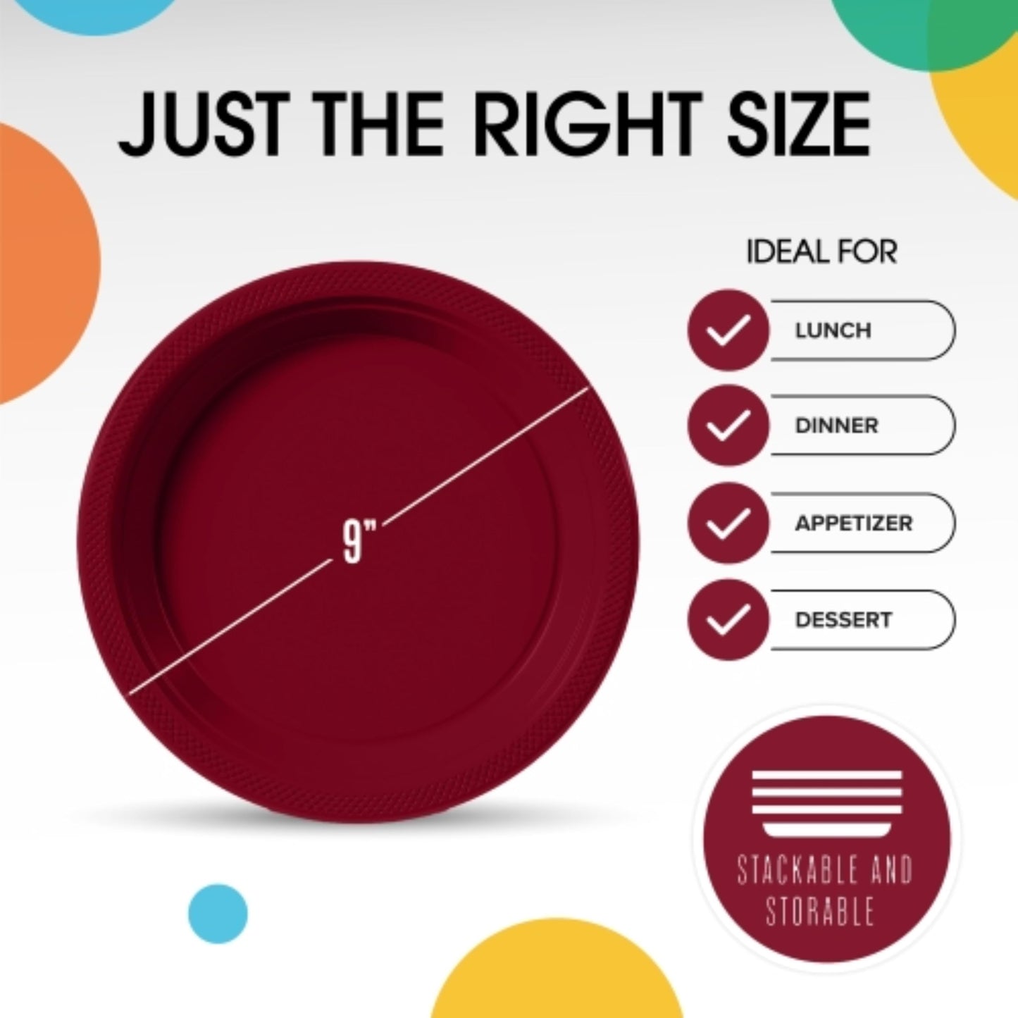 9 In. Burgundy Plastic Plates | Case of 600