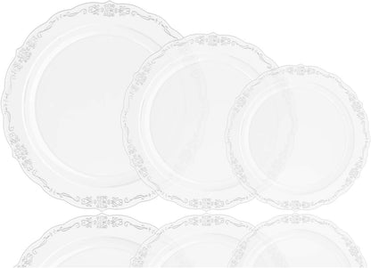 9 In. Clear Victorian Design Plastic Plates | 120 Count