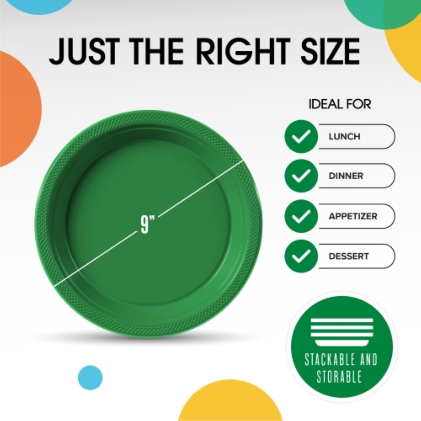 9 In. Emerald Green Plastic Plates | Case of 600