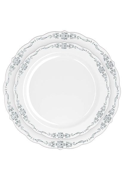 9 In. Gray/Silver Victorian Design Plastic Plates | 120 Count