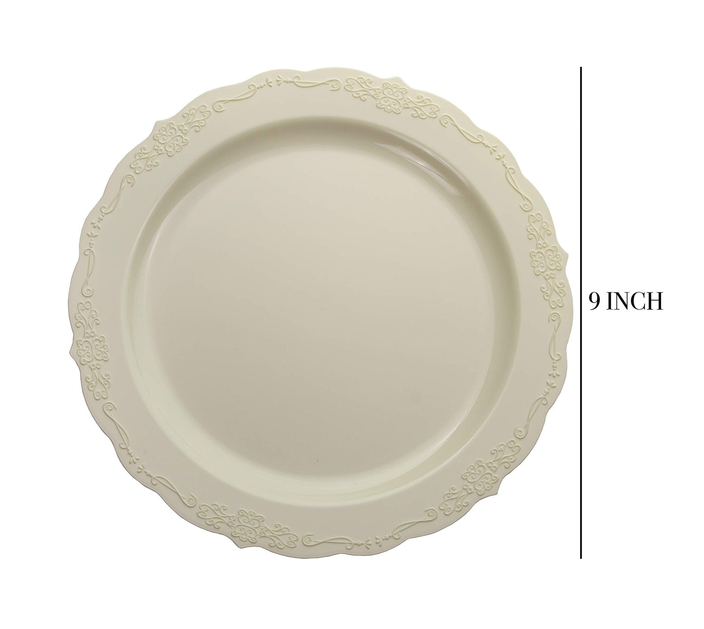 9 In. Ivory Victorian Design Plastic Plates | 120 Count