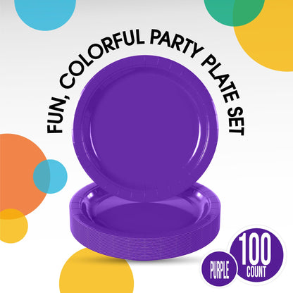 9 In. Purple Paper Plates - 100 Ct.