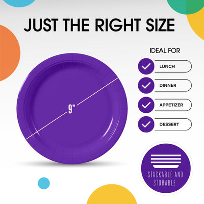 9 In. Purple Paper Plates - 100 Ct.