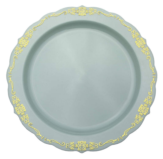 9 In. Robin Blue Victorian Design Plastic Plates | 120 Count