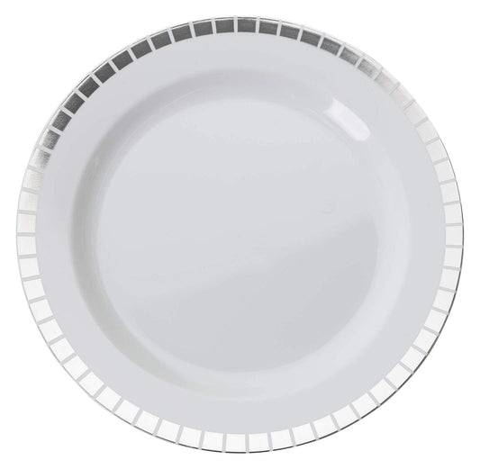 9 In. White/Silver Slit Design Plates - 10 Ct.