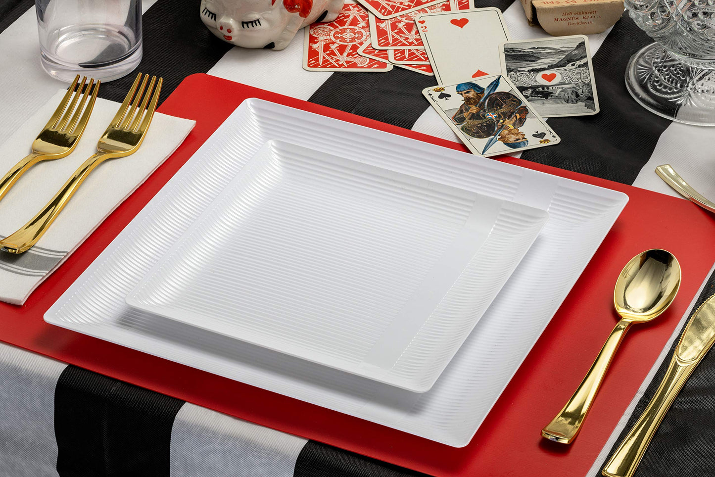 9 In. Zen Ridged White Square Plastic Plates | 120 Count