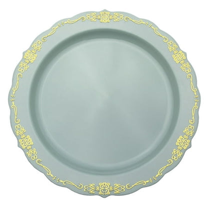 10 In. Robin Blue Victorian Design Plastic Plates | 120 Count