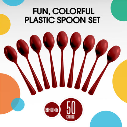 Heavy Duty Burgundy Plastic Spoons - 50 Ct.