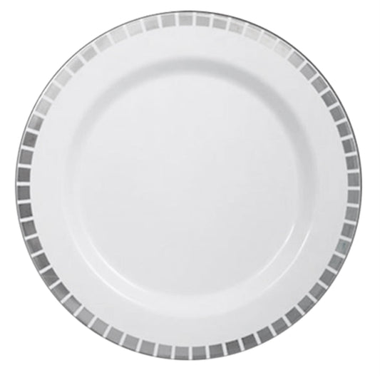 10.25 In. White/Silver Slit Design Plates - 10 Ct.