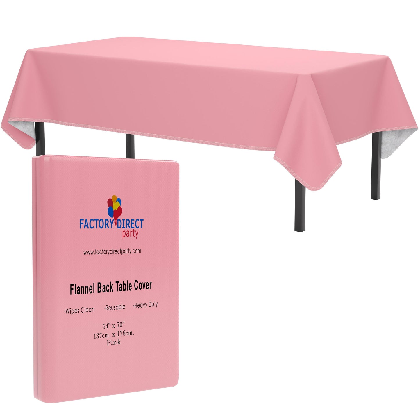 Pink Flannel Backed Table Cover 54 In. x 70 In. | Case of 36