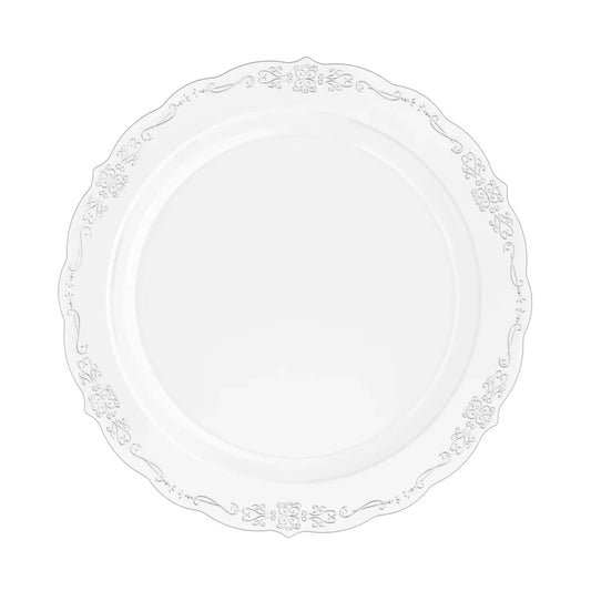 10 In. Clear Victorian Design Plastic Plates | 120 Count