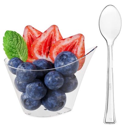 4.35 Oz. Clear Sauce Boat  With Mini Spoons - 100 Ct.