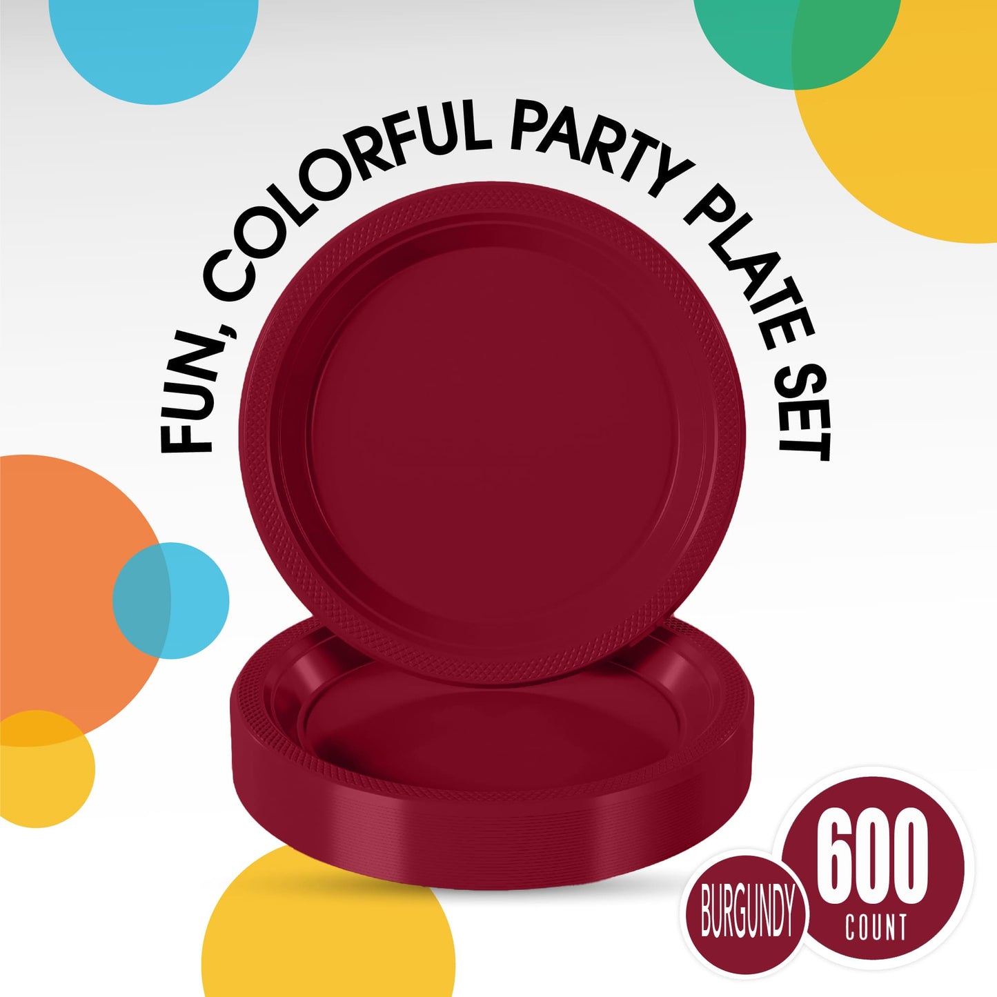 9 In. Burgundy Plastic Plates | Case of 600