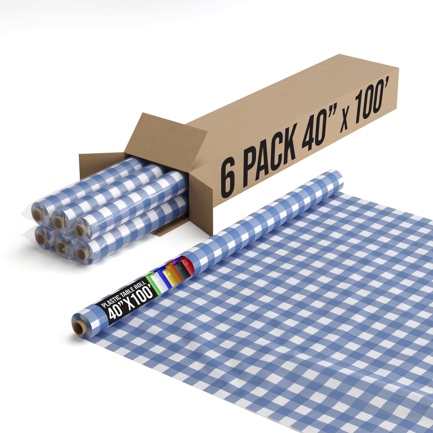 40 In. x 100 Ft. Blue Gingham Table Roll | Case of 6