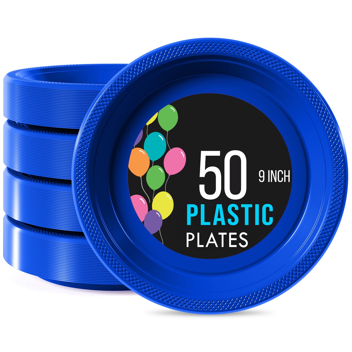 9 In. Dark Blue Plastic Plates - 50 Ct.