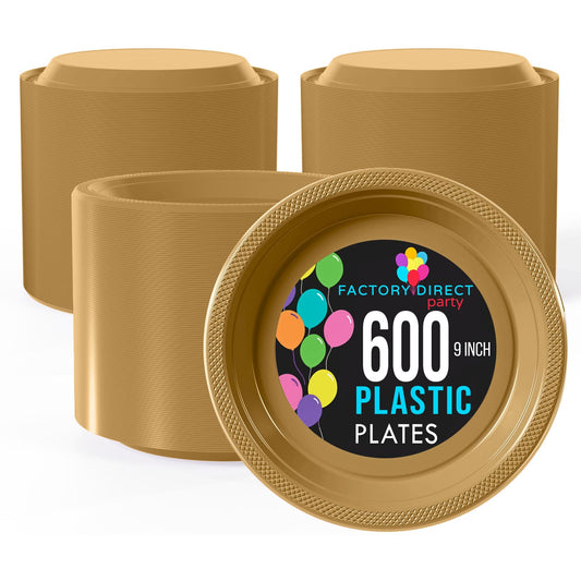 9 In. Gold Plastic Plates | Case of 600