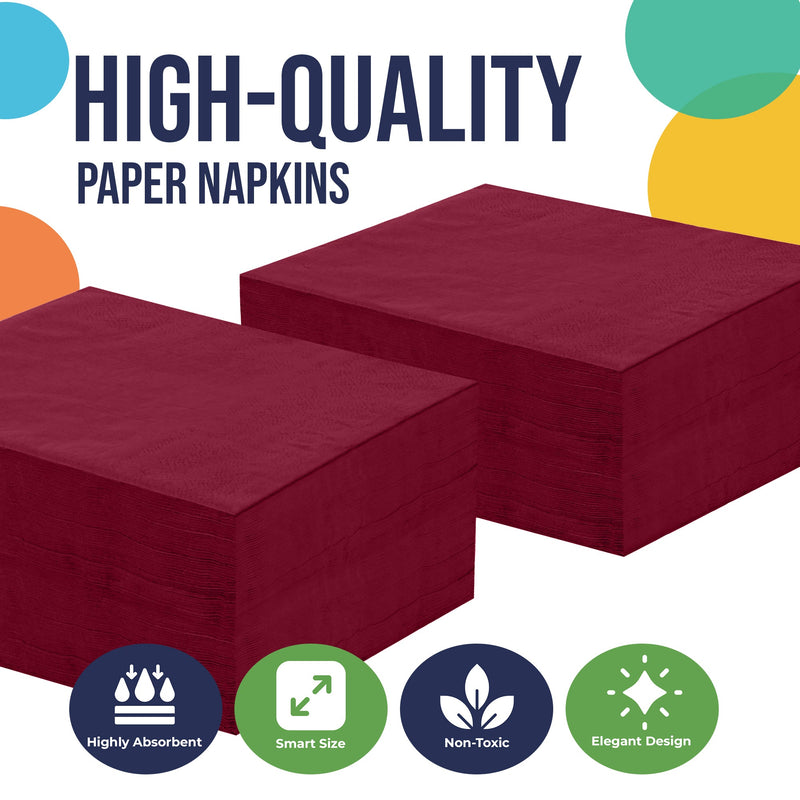 Burgundy Beverage Napkins -100 Ct..