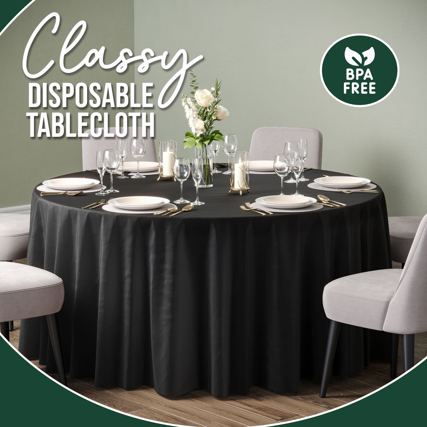 120 In. Premium Round Black Table Cover | Case of 60