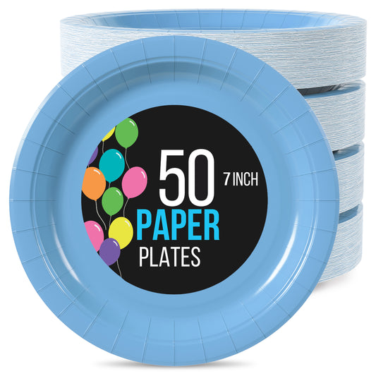 7 In. Light Blue Paper Plates - 50 Ct.