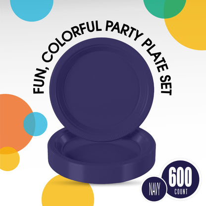 9 In. Navy Plastic Plates | Case of 600