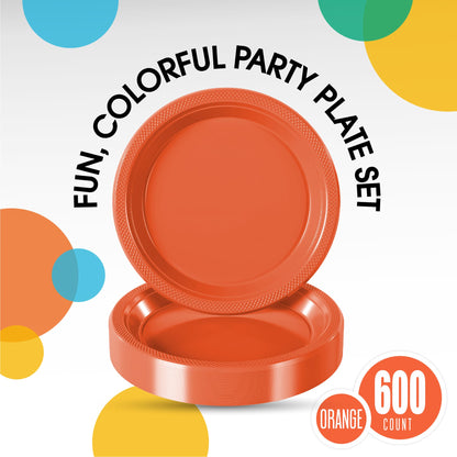 10 In. Orange Plastic Plates | Case of 600