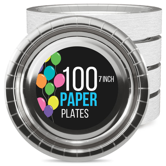 7 In. Silver Paper Plates - 100 Ct.