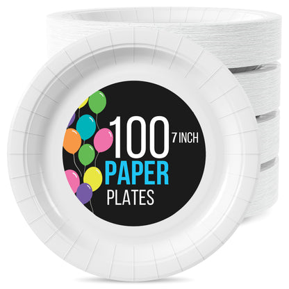 7 In. White Paper Plates - 100 Ct.