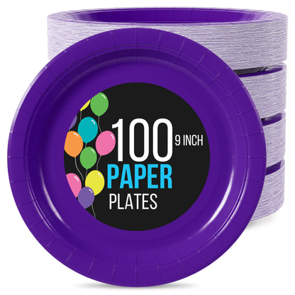 9 In. Purple Paper Plates - 100 Ct.